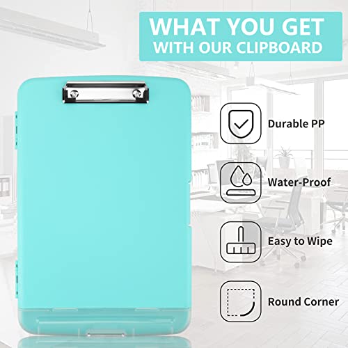 Clipboard with Storage, A4 Binder Nursing Clipboards with Pen Holder, Heavy Duty Storage Clipboards with Low Profile Clip, Clipboard Folder Side-Opening, Smooth Writing Clip Board (Blue Green) - color: Blue Green