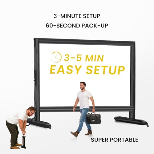 Silent Inflatable Projector Screen I Air-Tight No-Blower Design, Black Backing, 150 inch (Equivalent to 18ft) for Indoor & Outdoor Use Backyard, Pool, Camping, Office, Church by Silvermagic - size: SCREEN-150''