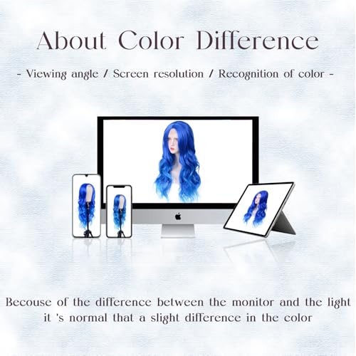 Aida ble Long Wavy Blue Wig for Women 26inch Middle Part Synthetic Wig | Natural Looking Heat Resistant Hair,Suitable for Daily Wear,Party,Halloween and Cosplay,Beginner-friendly Wig - color: Blue