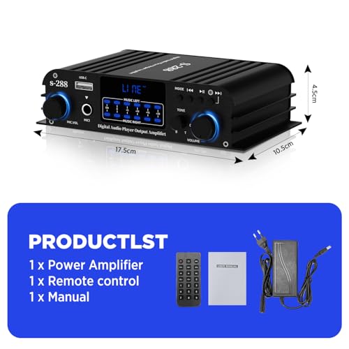 1200W Amplifier Home Audio 4 Channel, Bluetooth 5.0 RMS 45Wx4