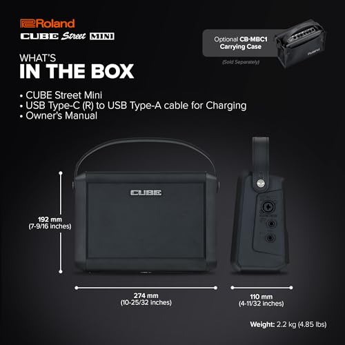 Roland Cube Street Mini | Ultra-Compact Amplifier | Exceptional Sound | Ideal for Small Events | Supports Mics, Instruments & More | Up to 7 Hours Battery Life | Built-in Effects | Bluetooth Audio | Small Events, Supports Mics, Instruments and More, Up to