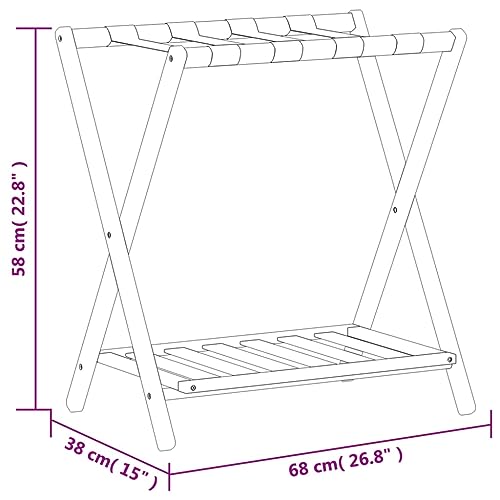 Bamboo Luggage Rack with Lower Shoe Shelf, Foldable Suitcase Stand for Bedroom, Guest Room, Hotel, Brown, 26.8 x 15 x 22.8 Inches - color: Brown