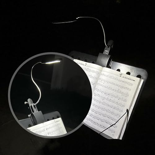 Music Stand Light, Clip on LED Book Lights, USB and AA Battery Operated, Reading Lamp in Bed, 3 Brightness Levels, Ideal for Musician, Piano Player, Kids, Travel, Black - color: Black