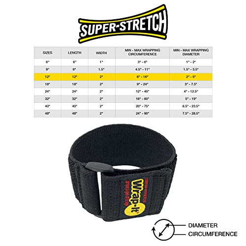Super-Stretch Wrap-It Storage Straps - 12" (8 Pack) - Elastic Hook and Loop Cinch Straps | Elastic Hook and Loop Cinch Straps - color: Black, size: 12" (8 Pack)
