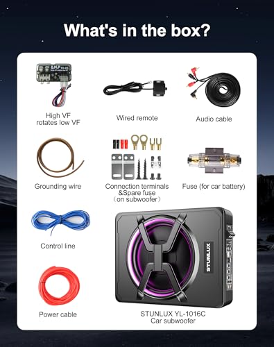10 Inch 800W Under Seat Car Subwoofer,Full Cast Aluminum Under Seat Powered Subwoofer,Built-in Amp & APP LED Light Control,12V Universal Vehicle Subwoofer Full Installation Kit with Gift Box