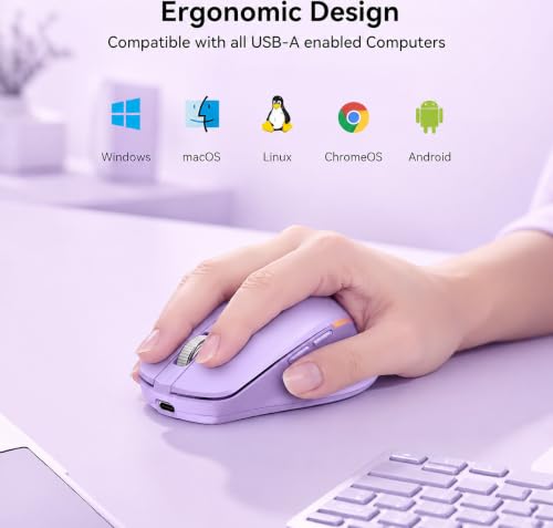 PEIOUS Wireless Mouse Jiggler - LED Wireless Mice with Build-in Mouse Mover, Rechargeable Moving Mouse for Laptop with Undetectable Random Movement Keeps Computers Awake - Purple - color: Purple