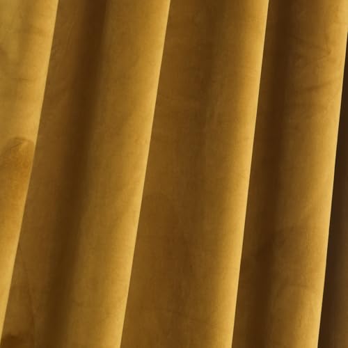 Roslynwood Luxury Soft Mustard Velvet Curtains 63 inches Long Back Tab Thermal Insulated Blackout Window Drapes for Living Room/Bedroom/Dining Room, W52 x L63, 2 Panels - color: Mustard, size: 52"W x 63"L (Pack of 2)