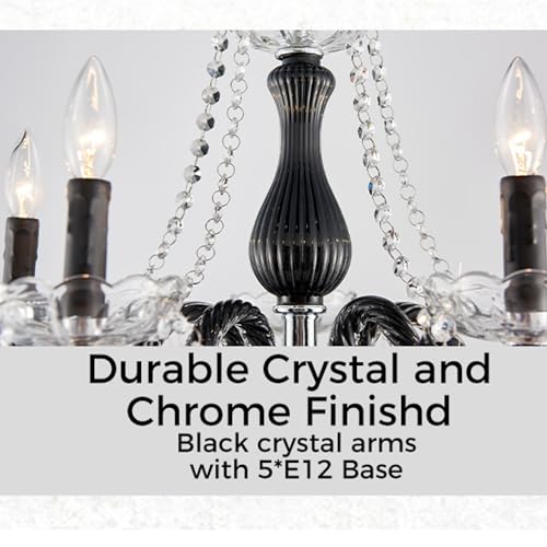 Saint Mossi Crystal Chandelier, 5-Light Black and Clear Glass Chandelier | Crystal chandelier,dimmable bulb compatible,59-in chain,19-in body, flat and sloped ceilings, dining room - color: Black and Clear
