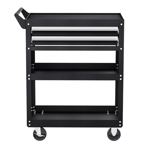 VEVOR 5-Tier Tool Cart with Wheels, 400 lbs Load Capacity, Rolling Work Cart with 2 Drawers & Pegboard, Mechanic Tool Storage Organizer with Locking System for Garage, Warehouse and Repair Shop, Black | Rolling Mechanic Tool Storage Cart with 2 Drawers, P