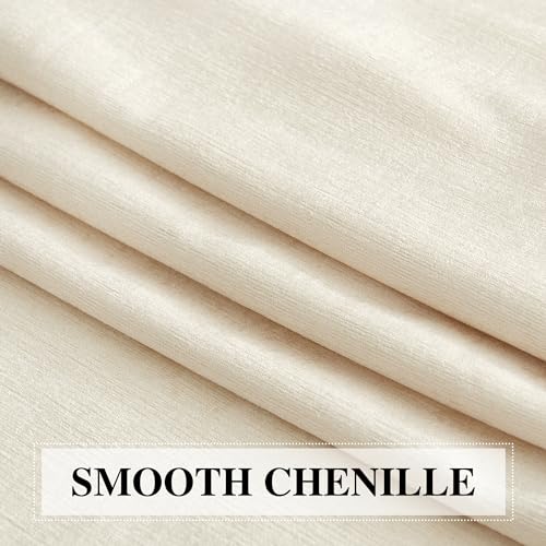 NICETOWN 1 Panel 52" x 18" Chenille Valances Blundle with 2 Panels 52" x 96" Rod Pocket & Back Tab Velvet Curtains, Light Beige