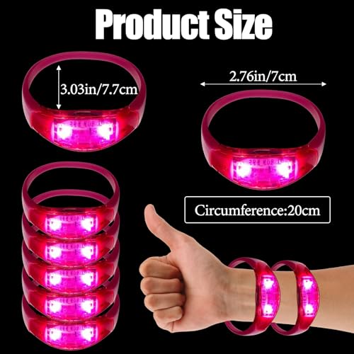 100 Pcs LED Bracelets Sound Activated with Flashing LED Strobe Music Control Light Up Bracelets for Rave, Game Prizes, Birthday Party Favor,Valentine's Day gift - color: Hot Pink