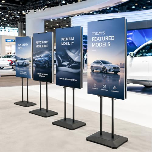 4 Pack Pedestal Poster Stands for Display, Heavy Duty Adjustable Poster Board Stand Height Up to 80", Double-Sided Floor Standing Sign Holder for Foam Board & Banner Signs, Black - size: 4Pack Pedestal Poster Stand