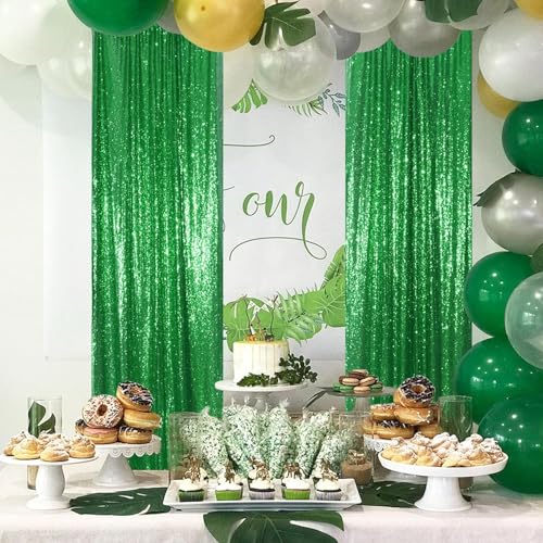 PartyDelight Green Sequin Backdrop Curtains 2x8ft 4 Panels - color: Green, size: 24"W x 96"L (Pack of 4)