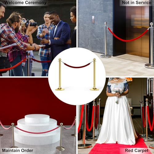 PATIKIL 5 Feet Dark Red Velvet Stanchion Rope, Crowd Control Barrier Rope with Snap Hooks for Posts Stand Queue Divider of Hotel Theater, Golden - color: Dark Red, size: 5 Feet