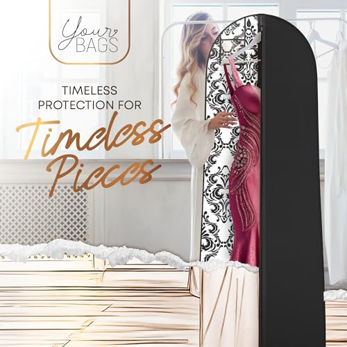 Your Bags Women’s Dress and Gown Garment Bag -72”x24” and 10” Tapered Gusset Prom Bags (Black and White Demask) - color: Black and White Demask