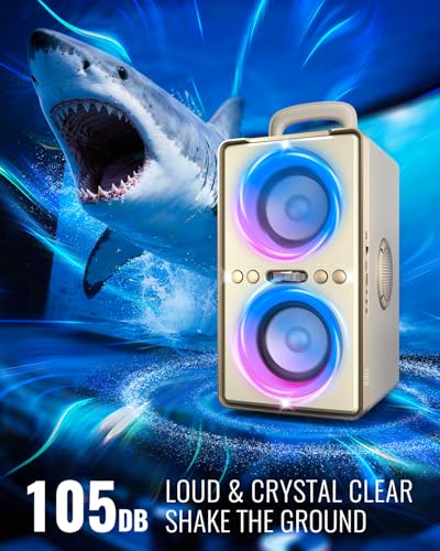 YIER Bluetooth Speaker, 240W Peak Loud Party Speaker with Big Bass, 20H Playtime, TWS, BT5.3, Large Portable Wireless Boom Box with LED Light for Outdoor Backyard Beach Home (Leather White) - color: Leather White