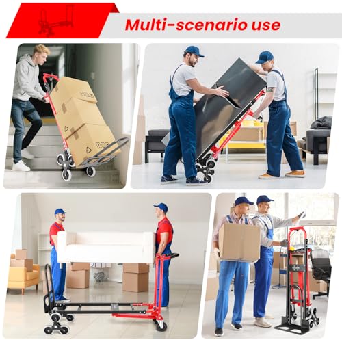 4-in-1 Stair Climbing Cart/Hand Truck Dolly,Convertible Platform Cart Red - color: Red