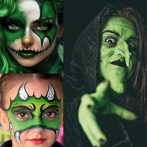 St Patricks Day Black White Green Face Body Paint 1.01 oz/pc with 3 Sponges,Dark Green St Patrick's Day Costume Painting Kit, Elphaba Halloween SFX Witch Makeup Cream Face Paint,3 oz - color: black+white+green