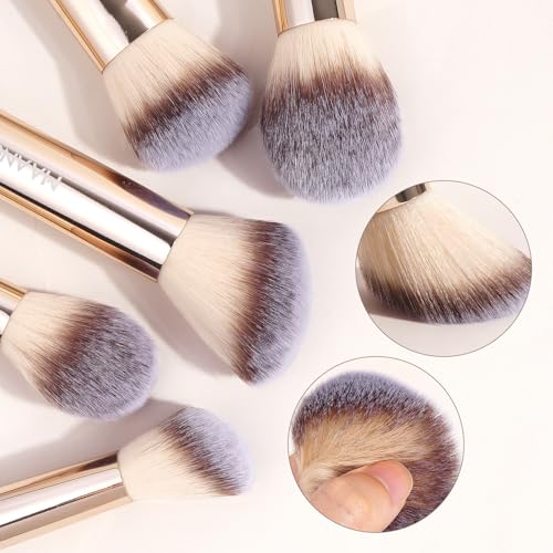 MAANGE 13 PCS Makeup Brushes Professional Make Up Brushes Premium Synthetic Powder Concealers Brushes Travel Makeup Brush Set with Case (Champagne) - color: Champagne
