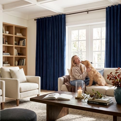 StangH Navy Blue Blackout Velvet Curtains for Living Room, W42 x L90, 2 Pcs - color: Blue Series - Navy Blue, size: 42"W x 90"L (Pack of 2)