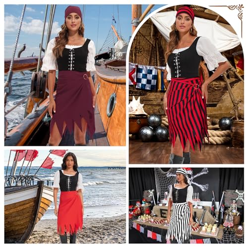 Durio Women Pirate Skirt Dress Accessories - Hat, Costume, Cosplay Bandana Head Scarf for Adult Women and Men - Halloween - color: Bright Red