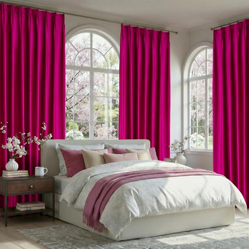 Hot Pink Velvet Curtains 96 Inches: Pinch Pleated 2 Panels Elegant Girls Living Room Darkening Thermal Insulated Drapes with Hooks- Luxury Soundproof Noise Reducing Back Tab Window Curtain for Bedroom - color: Pinch Pleated | Hot Pink, size: 40"W x 96"L (
