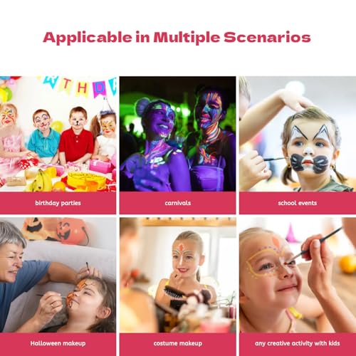 Professional Face Painting Kit for Kids Adults-12*10g Non Toxic Water Activated Face Paint Kit With Brushes,Stencils,Gem Stickers;Halloween,Carnival;Water Based Facepaint Makeup Kit for Kids Party - color: 12 Color Face Paint - 35 Piece Set