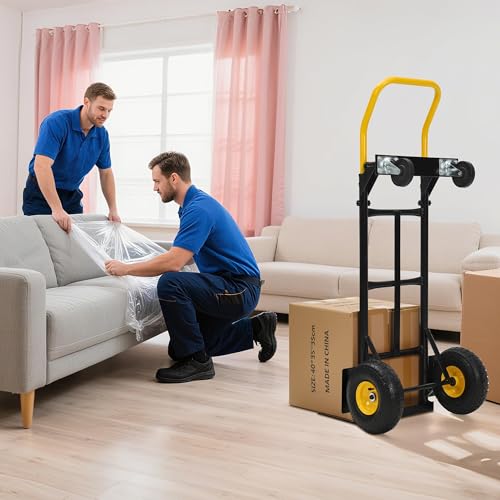 2-in-1 Convertible Hand Truck and Cart, 800 Lbs Capacity, Utility Dolly Platform Cart with 4 Non-Flat Solid Wheels, Hand Truck for Travel, Moving, Shopping, Office Use