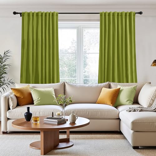 P Pothuiny Olive Green Blackout Velvet Curtains 84 Inches Long 2 Panels - color: Olive Green, size: 52"W x 84"L (Pack of 2)