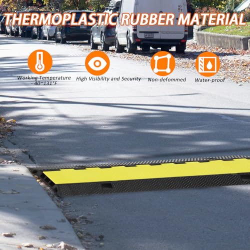 GarveeTech 3 Large Channel Rubber Cable Ramp Cable Protector Ramps, 28000 LBS Load Capacity Heavy Duty Traffic Speed Bump Cable Cord Cover Ramp Wire Hose Protective for Driveway Indoor Outdoor, 1 Pack