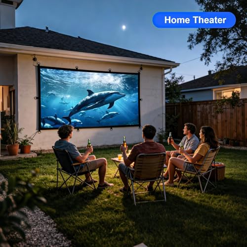 Projector Screen 120 inch, Washable 16:9 4K Foldable Indoor Outdoor Movie Screen for Home Theater, Portable Projection Screen with Hooks & Rope Simple Mount - size: 120 inch-JY