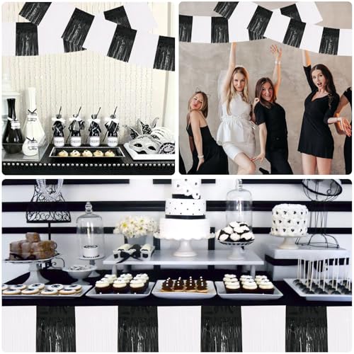 BEISHIDA Black White Fringe Garland Banner 30ft Wall Tinsel Foil Streamers - color: Black White