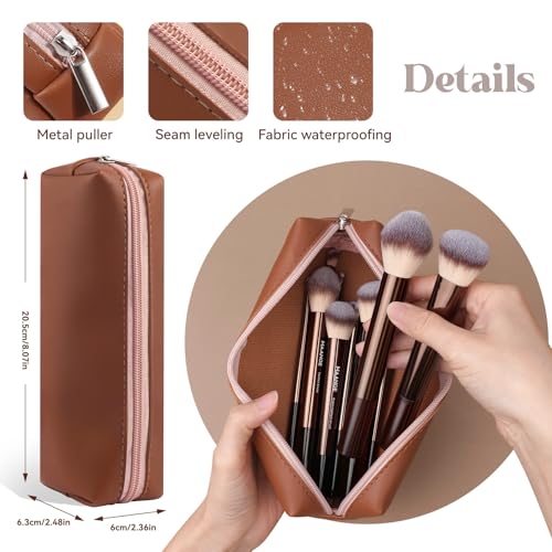 MAANGE 13 PCS Makeup Brushes Professional Make Up Brushes Premium Synthetic Powder Concealers Brushes Travel Makeup Brush Set with Case (Brown) - color: Brown