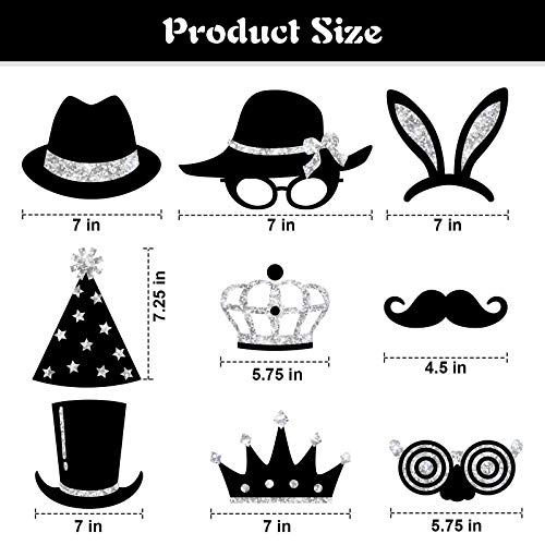 Zonon 24 Pcs Funny Photo Booth Props Set Black Gold Birthday,Silvery | Props for Wedding, Disco, Class Reunion Prom, Includes Mustache, Hats, Glasses, Ties, Lips, Crowns, Fun Party Accessories - color: Silvery