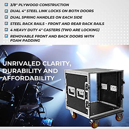 Seismic Audio Speakers Heavy Duty 10 Space ATA Rack Case with 4 Inch Casters, Pro Audio DJ Rack, 10U Server Network Case