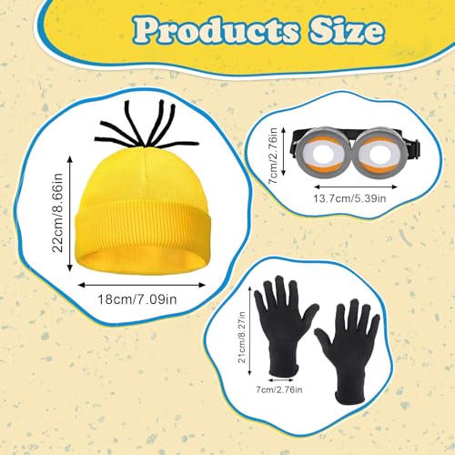 Halloween Costume Accessories Adults Yellow Beanie Hat - color: 3 Piece Set