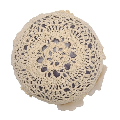 ZLYC Women Cotton Crochet Slouchy Beanie Hat Handmade Knit Summer Skull Cap | Lightweight breathable,boho casual chic look,travel photos festival party,café commute daily wear,beach concert gathering - color: Decorative Flowers Beige