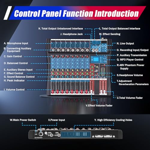 Pro 8 Channel Bluetooth Studio Audio Mixer Live Sound Mixing Console with USB