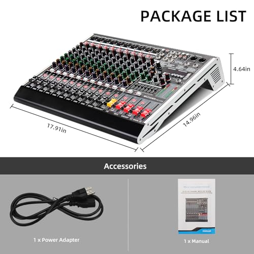 12 Channel Audio Mixer Professional Sound Mixing Board with 99 DSP Effects, 7-band EQ Digital DJ Mixer Console w/USB Bluetooth MP3 for Recording, Independent 48V Power & Mute Button - size: 12 Channel - 17.9inch