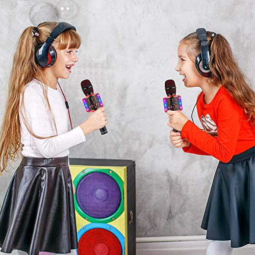 Amazmic Kids Karaoke Microphone Machine Toy Bluetooth Microphone Portable Wireless Karaoke Machine Handheld with LED Lights, Gift for Children Adults Birthday Party, Home KTV(Black Red) - color: Black Red