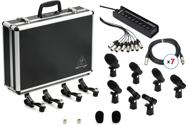 Behringer BC1200 Professional 7-piece Drum Microphone Kit – Includes Snakes, XLR Cables, and Mounting Clips – Perfect for Recording, Live Performances, and Studio Use Music and Audio
