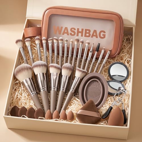 Makeup Brush Set, 57Pcs Multifunctional Makeup Brushes with Travel Case | Soft Synthetic Professional Makeup Brush Kit for Foundation Concealer Powder Blush Eyeshadow for Beginner&Beauty Enthusiast - color: Brown