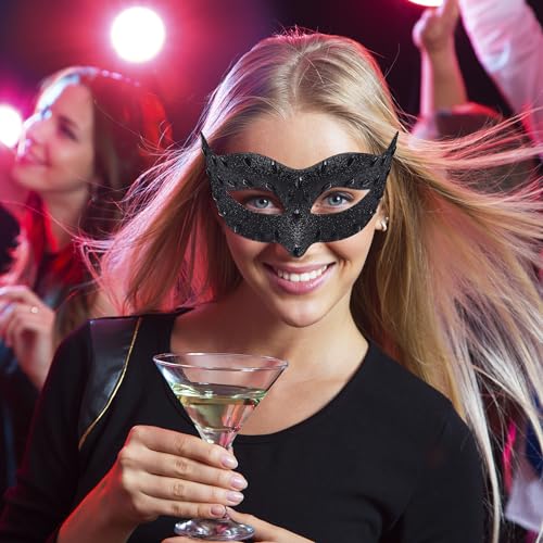 SIQUK Couple Masquerade Masks Set Venetian Party Mask Costume Mask - color: Diamond Black