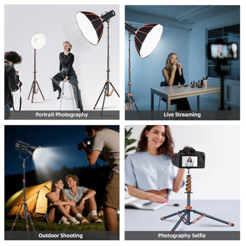 Light Stand with Flip Locks 81in/206cm - 49cm Folded Compact Aluminum Stand, Detachable Center Column, 5kg Capacity, Fits LED Video Lights & Camera Tripod