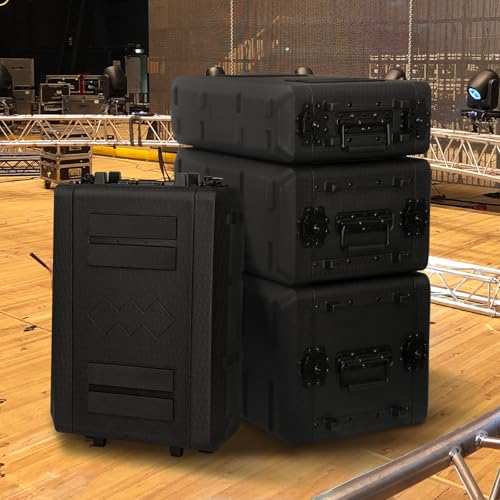 2U Rack Case Shallow 12" Depth, 19" Rackmount Flight Cases Easy Installation Portable Carry Watertight Dust Proof 2 Space Shockproof Mount Racks with Microphone Compartments Space Saving - size: 2U Rack Case 12" Deep