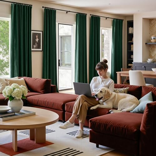 Lazzzy Green Velvet Curtains 96 Inch Length Blackout Pinch Pleated Room Darkening Drapes Luxury Back Tab Thermal Modern Treatments for Bedroom Living Room 2 Panels, 52 x 96 Inch, Emerald Green - color: Emerald Green, size: 52"W x 96"L (Pack of 2)