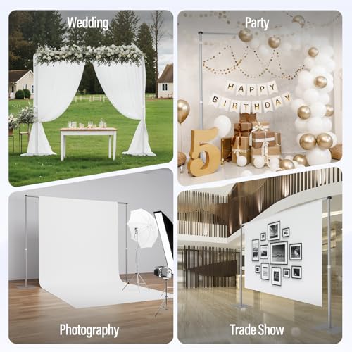 EMART 10x8.5ft Heavy Duty Backdrop Stand Adjustable Pipe and Drape Kit | Sturdy Metal Diy Photo Background Frame with 9.26 LBS Steel Flat Base for Parties, Events, Wedding, Photography - Silver - color: Silver, size: 8.5x10FT