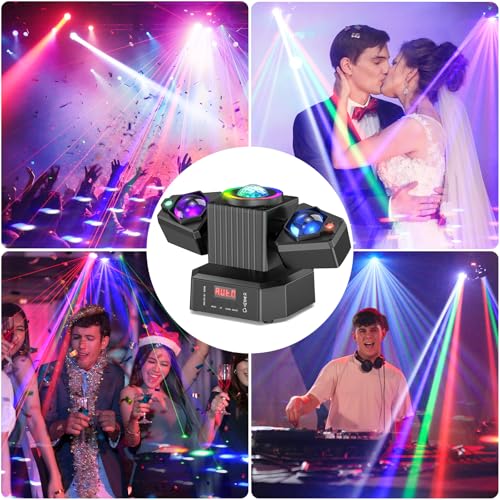 Two-Armed Moving Head Lights with RGBW 4-in-1 Stage Lighting Effect and Starry Effect Controlled by Remote,DMX512,AUTO,Sound-Activated and Master-Slave in DJ Party Concert Church Wedding Theater