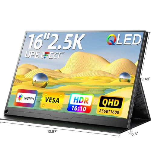 UPERFECT 16" 2.5K QLED Portable Monitor, 2560×1600 QHD Display | 2560×1600 QHD, VESA Support, Smart Case Included, Matte Eye Care Screen, Portable Gaming Display for Laptop & Console - size: 16"