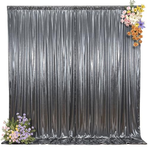 10x10ft Silver Black Backdrop Curtains Wedding Party Glitter Sequin Curtain Backdrop Fabric Shimmer Drapes Backdrop Bridal Shower Birthday Christmas Photoshoot Background Photography 5x10FT,2 Panels - color: Silver Black, size: 10ft X 10ft(2 Panels 5ft X